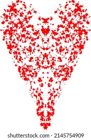 An abstract red heart shape made of splatter shapes together forming the symbol of love.  Vector Illustration.