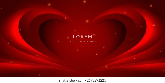 Abstract red heart shape on red background with lighting effect sparkle. Vector illustration