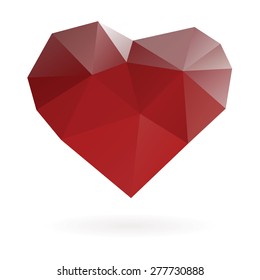 Abstract red heart symbol low poly vector gradient illustration.