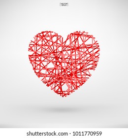 Abstract red heart symbol for Valentine's Day. Heart shape for decorative card, website, template design, postcard, special offer sale, advertising, mobile application. Vector illustration.
