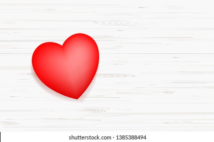 Abstract red heart symbol for Valentine's Day on white wood background. Vector illustration.
