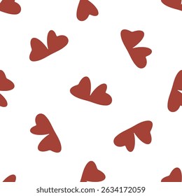 Abstract Red Heart Wing Pattern — seamless flat design of scattered red shapes resembling hearts or butterfly wings, minimal style on white background.