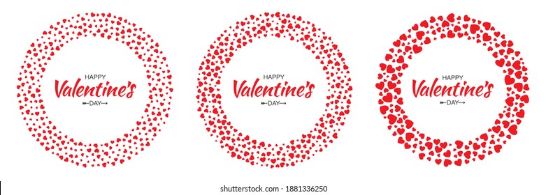 Abstract Red Hearts Circle Frame for Valentines Day Design Vector Illustration Card isolated on White Background. Wedding Invitation Card. Happy  Logo emblem for health care, medical, treatment.