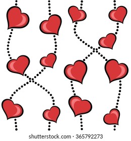 Abstract red hearts seamless background. Vector illustration.