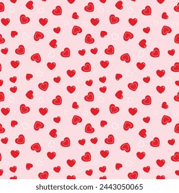 Abstract red hearts seamless pattern. Vector illustration. Universal print.