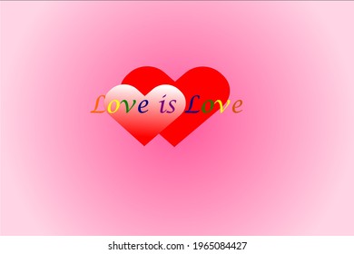 abstract red hearts shape with text "Love is Love" design colorful rainbow texts are the symbol of LGBTQ a social group peace pride , LGBTQ rights movement, LGBTQ pride month.