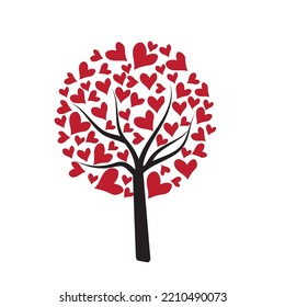Abstract red hearts tree illustration vector, tree of hearts simple clip art design. 