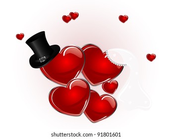 Abstract red hearts with wedding elements