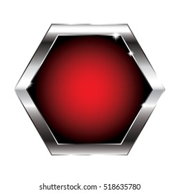 Abstract red hexagon background in a silver frame, vector illustration, on transparent background