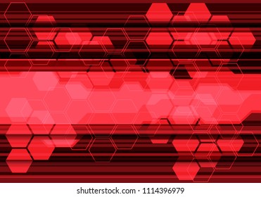 Abstract red hexagon line technology futuristic design background vector illustration.