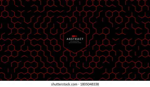 Abstract red hexagon pattern on black background. Modern lines square mesh. Simple flat geometric design. You can use for cover, poster, banner web, flyer, Landing page, Print ad. Vector EPS10
