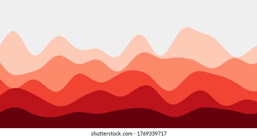 Abstract red hills background. Colorful waves powerful vector illustration.