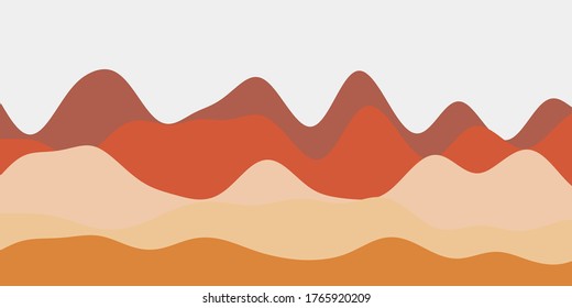 Abstract red hills with colorful waves, modern vector design for backgrounds.