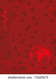 abstract red honeycomb background with caduceus, globe