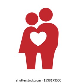 abstract red human couple with white heart , vector icon
