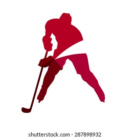 Abstract red ice hockey player geometric silhouette