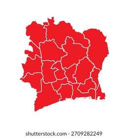 Mapa da Costa do Marfim Vermelha com as cidades