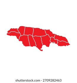 Abstract Red Jamaica Map with Cities