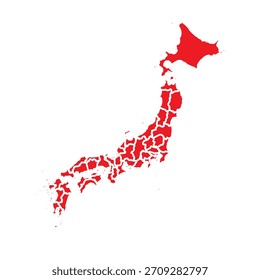 Mapa Abstractas Rojo de Japón con Ciudades