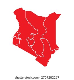 Mapa Rojo Abstractas de Kenia con Ciudades