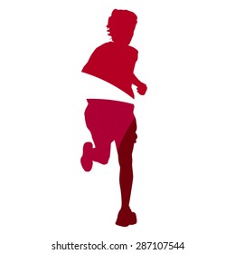 Abstract red kid runner geometric silhouette