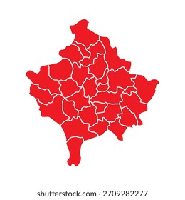Mapa Rojo Abstractas de Kosovo con Ciudades