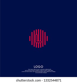 abstract red L logo letter in circle lines shape with dark blue background design concept