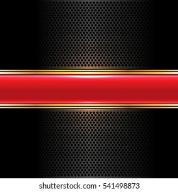 Abstract red label gold line on black mesh design modern luxury background vector illustration.