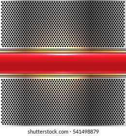 Abstract red label gold line on silver mesh design modern luxury background vector illustration.