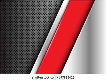 The abstract red label on silver gray circle mesh pattern design modern futuristic creative background vector illustration.