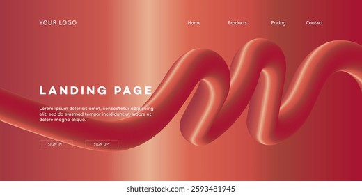 Abstract Red Landing Page Design 3D Wave, Fluid, Gradient