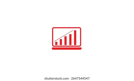 Abstract red laptop with stocks market growth graph simple and money  stock icon isolated on white background. 