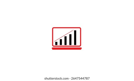 Abstract red laptop with stocks market growth graph simple and money  stock icon isolated on white background. 