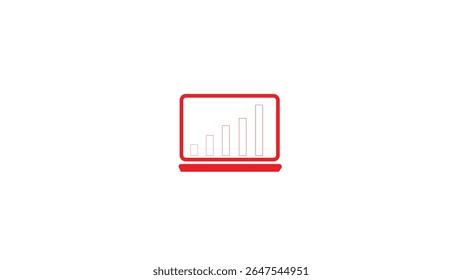 Abstract red laptop with stocks market growth graph simple and money  stock icon isolated on white background. 