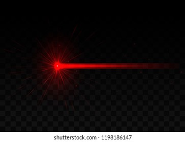 Abstract red laser beam. Isolated on transparent black background. Vector illustration, eps 10.