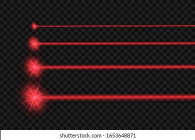 Abstract red laser beam. Isolated on transparent black background. Vector stock illustration
