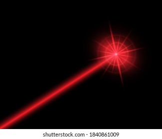 Abstract red laser beam. Isolated on transparent black background. Vector stock illustration