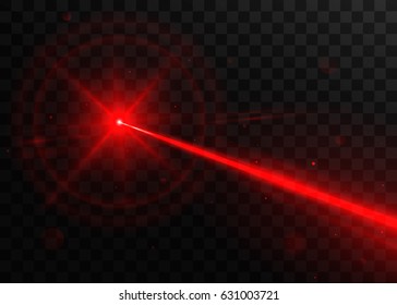 Abstract red laser beam. Isolated on transparent black background. Vector illustration, eps 10.