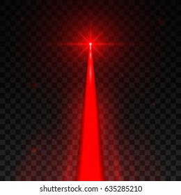 Abstract red laser beam. Isolated on transparent black background. Vector illustration, eps 10.