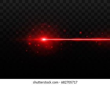 Abstract red laser beam. Isolated on transparent black background. Vector illustration, eps 10.