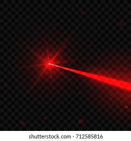 Abstract red laser beam. Isolated on transparent black background. Vector illustration, eps 10.