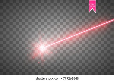 Abstract red laser beam. Isolated on transparent black background. Vector illustration, eps 10.