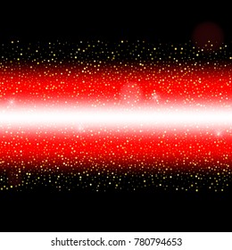 Abstract red laser beam. Isolated on black background. Vector illustration, eps 10.