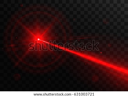 Abstract red laser beam. Isolated on transparent black background. Vector illustration, eps 10.