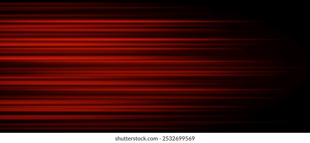 Abstract red laser beam. Lighting effect. Directional spotlight. Light streaks fading into darkness on a black background, creating a dynamic and abstract effect.