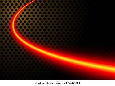 Abstract red laser beam line curve on dark metal circle mesh design modern luxury futuristic background vector illustration.