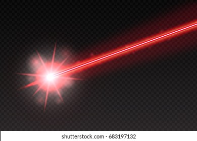 Abstract red laser beam. Magic neon light lines isolated on checkered background. Vector illustration
