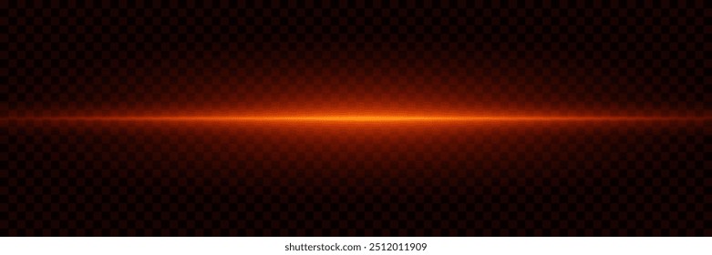 Abstract red laser beam. Neon horizontal flash and light. Light line. On a transparent background.