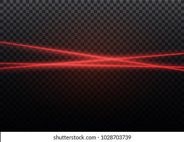 Abstract red laser beam. Transparent isolated on black background. Vector illustration.the lighting effect.floodlight directional