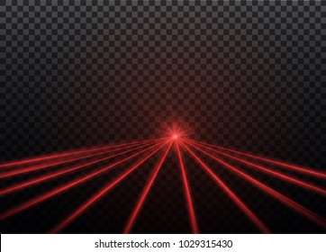 Abstract red laser beam. Transparent isolated on black background. Vector illustration.the lighting effect.floodlight directional